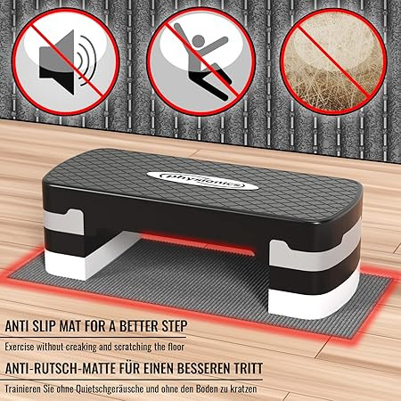 Aerobic Stepper – Height Adjustable in 3 Levels, Non-Slip, Maximum Load 200 kg, 68 x 28 cm, Black-Grey